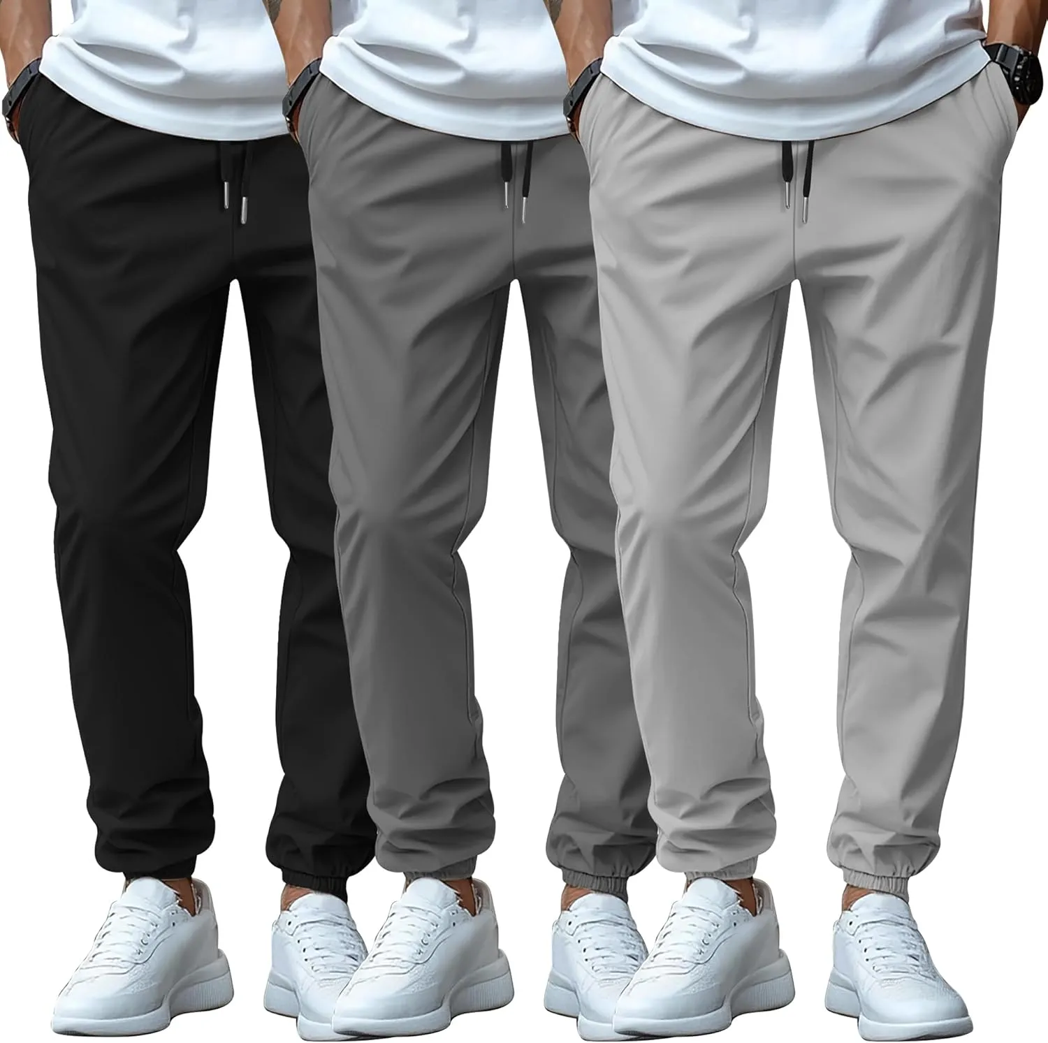3 Pack Men's Casual Jogger Pants, Cotton Drawstring Sweatpants with Pockets Hiking Outdoor Athletic Joggers