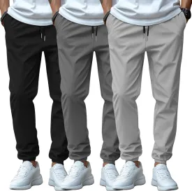 3 Pack Men's Casual Jogger Pants, Cotton Drawstring Sweatpants with Pockets Hiking Outdoor Athletic Joggers