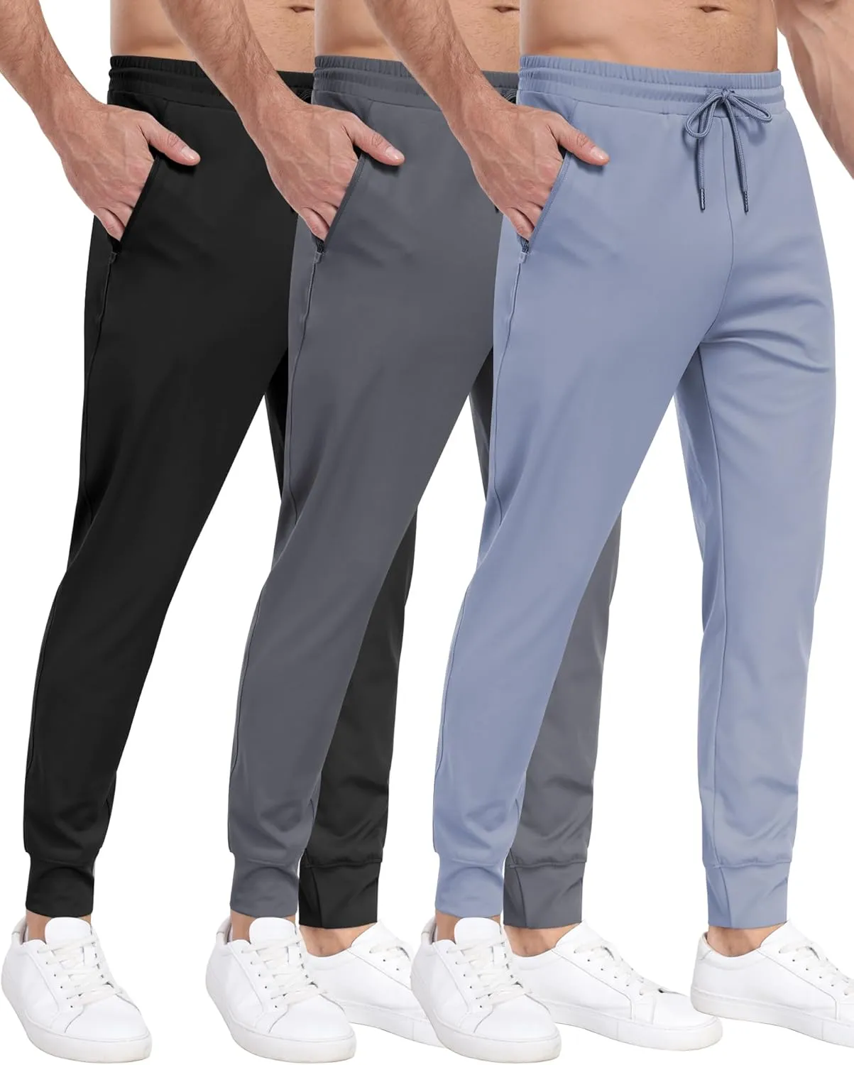 3 Pack Men's Sweatpants with Zipper Pockets,Workout Gym Traning Track Joggers Pants for Men Running Jogging Pants