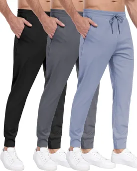 3 Pack Men's Sweatpants with Zipper Pockets,Workout Gym Traning Track Joggers Pants for Men Running Jogging Pants
