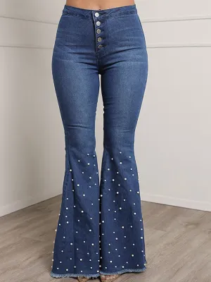 *APP EXCLUSIVE* Buttonfly Flare Pearl Jeans