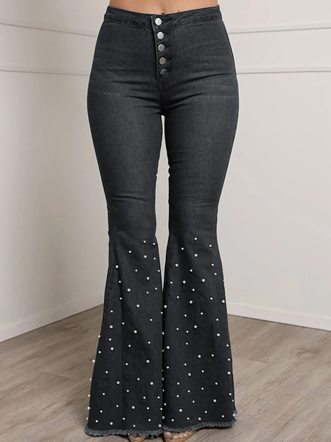*APP EXCLUSIVE* Buttonfly Flare Pearl Jeans
