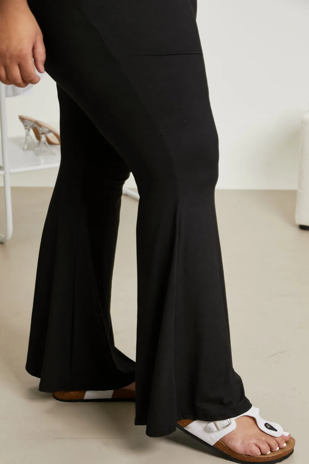 *App Exclusive* Cotton Bleu Try Me Full Size Elastic Waist Flare Pants