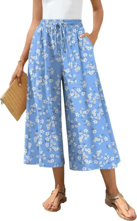 Bestbee Womens Capri Palazzo Pants Dressy Casual Wide Leg Pants Business Slacks with Pockets