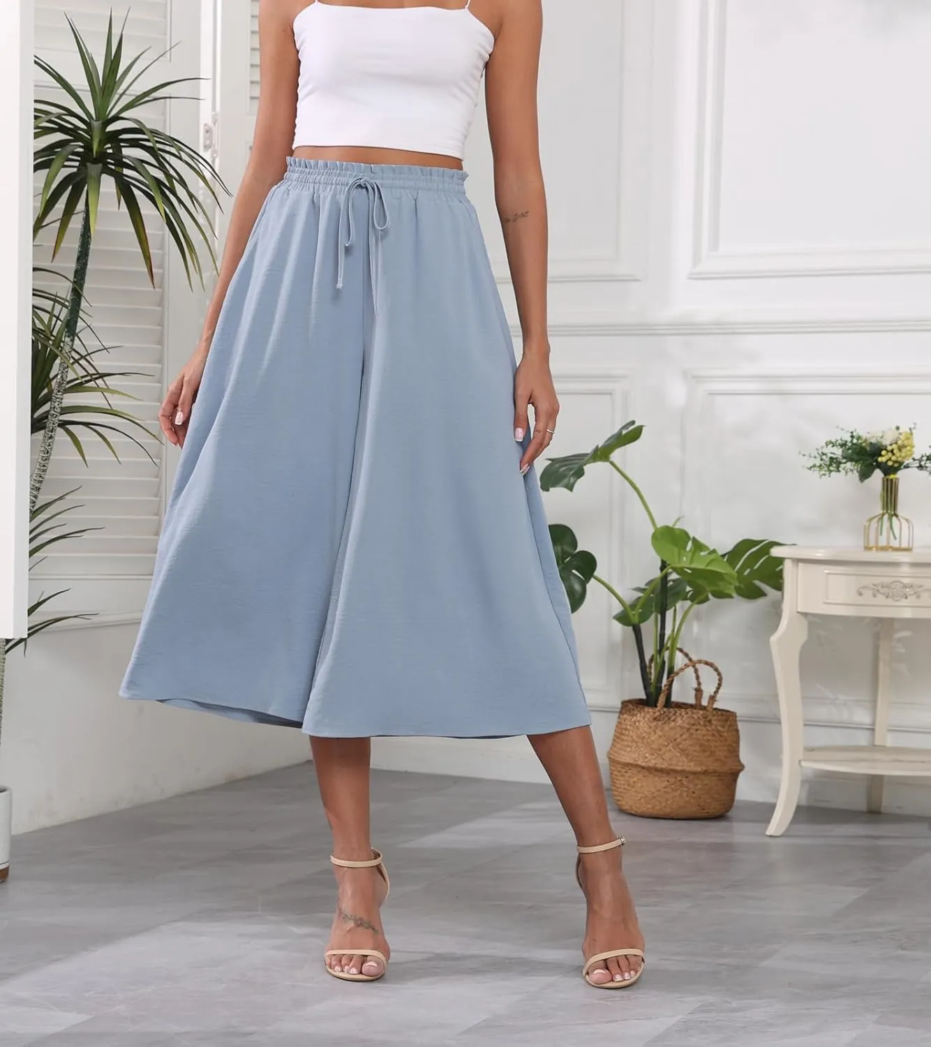 Bestbee Womens Capri Palazzo Pants Dressy Casual Wide Leg Pants Business Slacks with Pockets