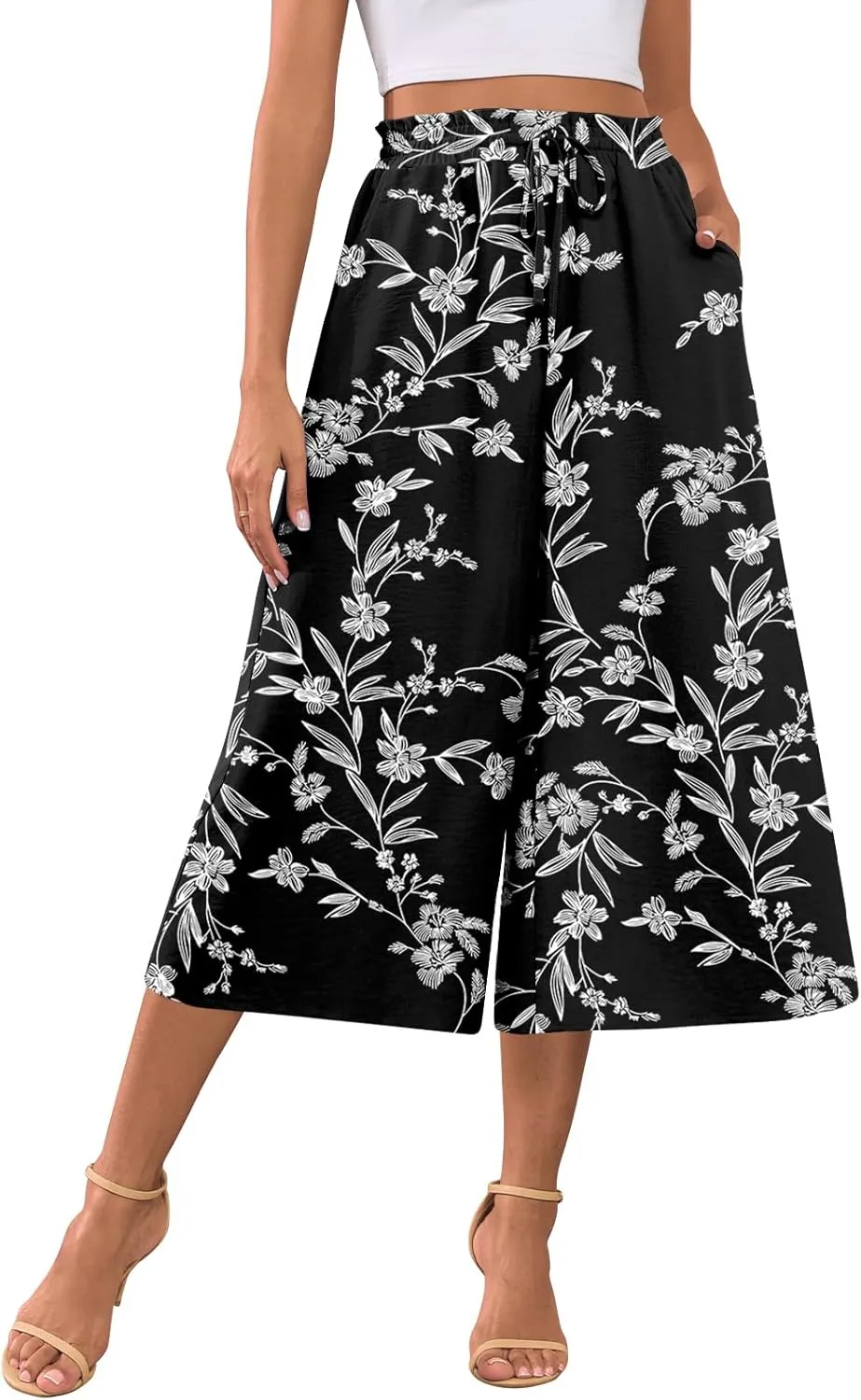 Bestbee Womens Capri Palazzo Pants Dressy Casual Wide Leg Pants Business Slacks with Pockets