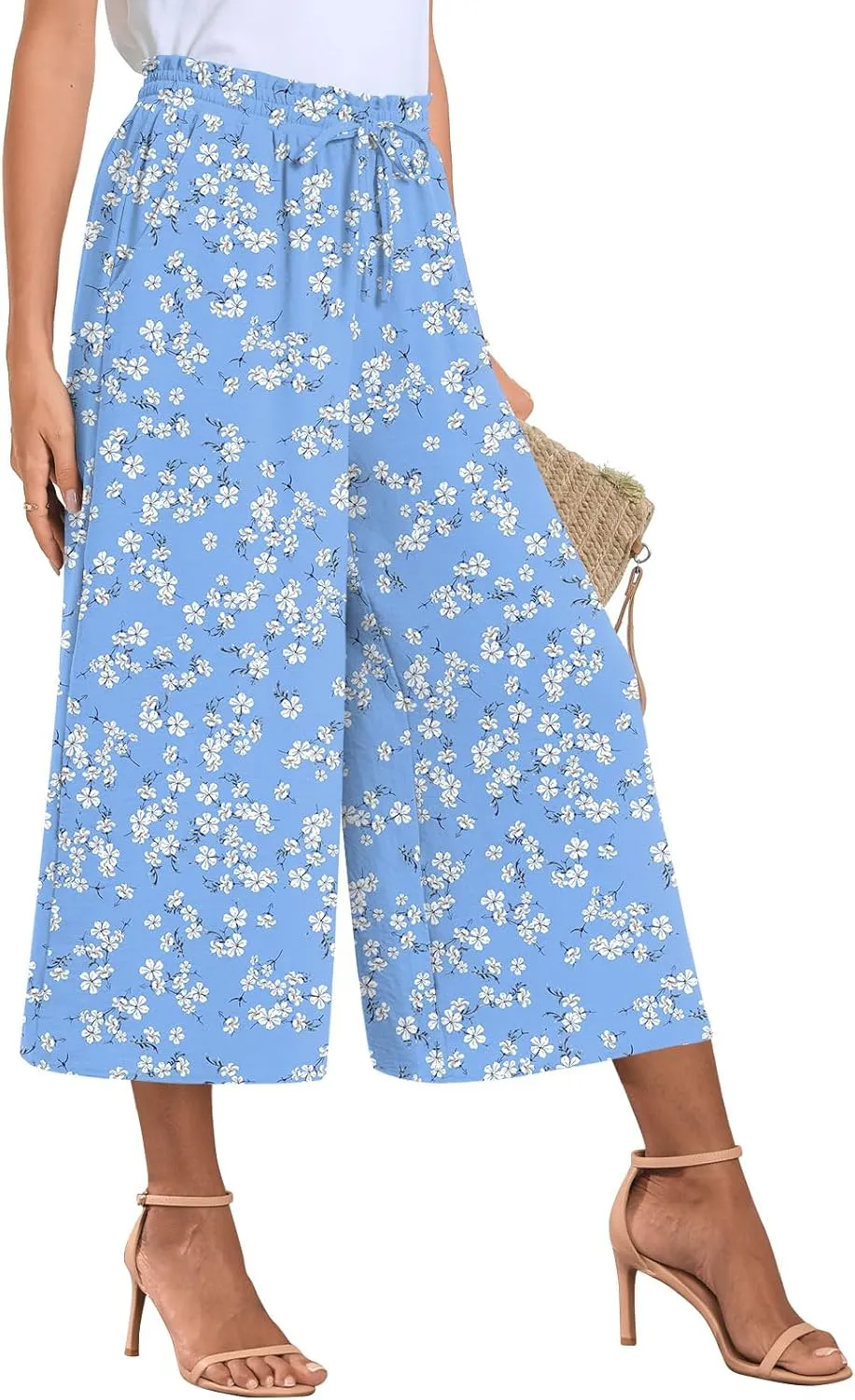 Bestbee Womens Capri Palazzo Pants Dressy Casual Wide Leg Pants Business Slacks with Pockets