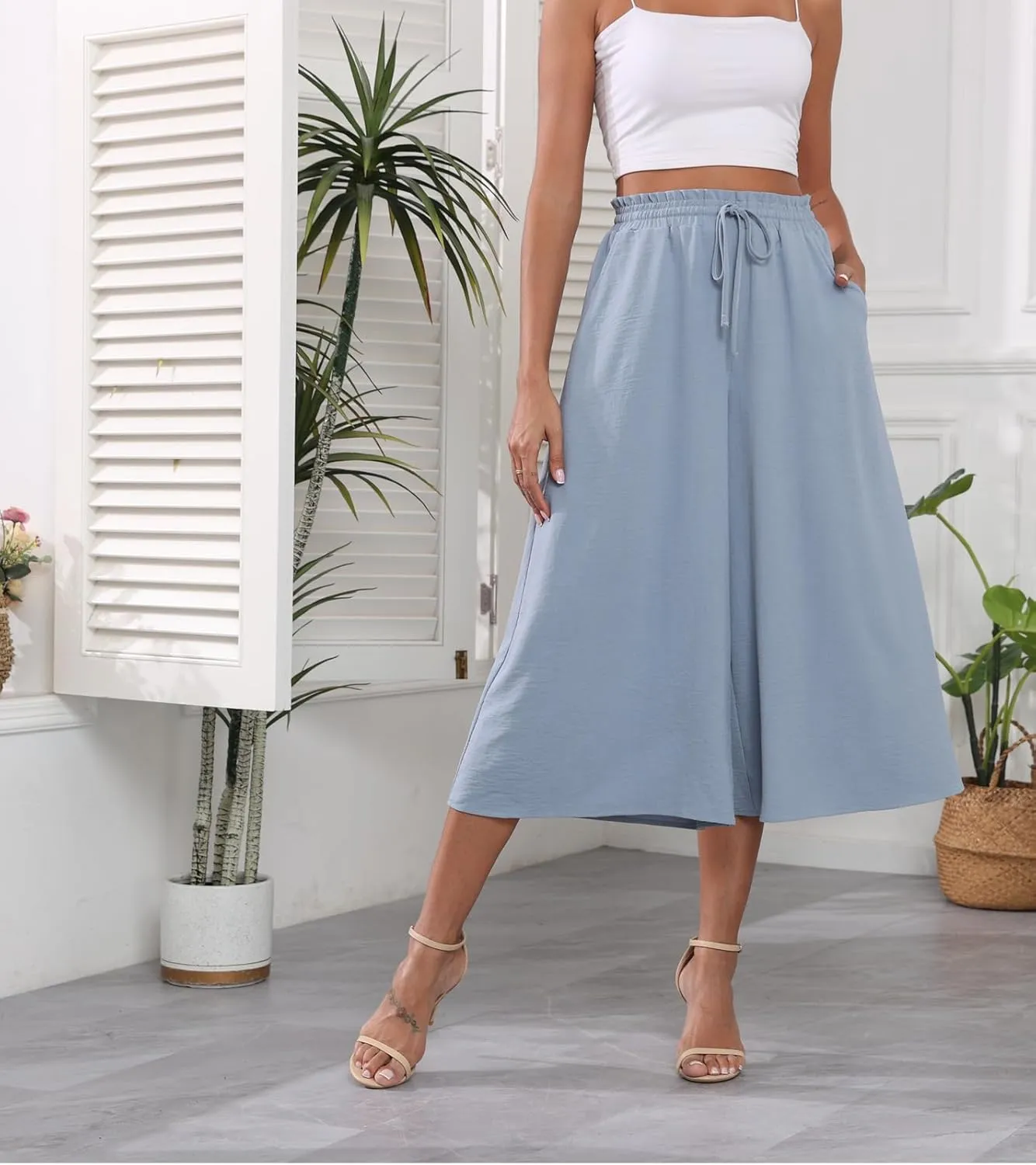 Bestbee Womens Capri Palazzo Pants Dressy Casual Wide Leg Pants Business Slacks with Pockets