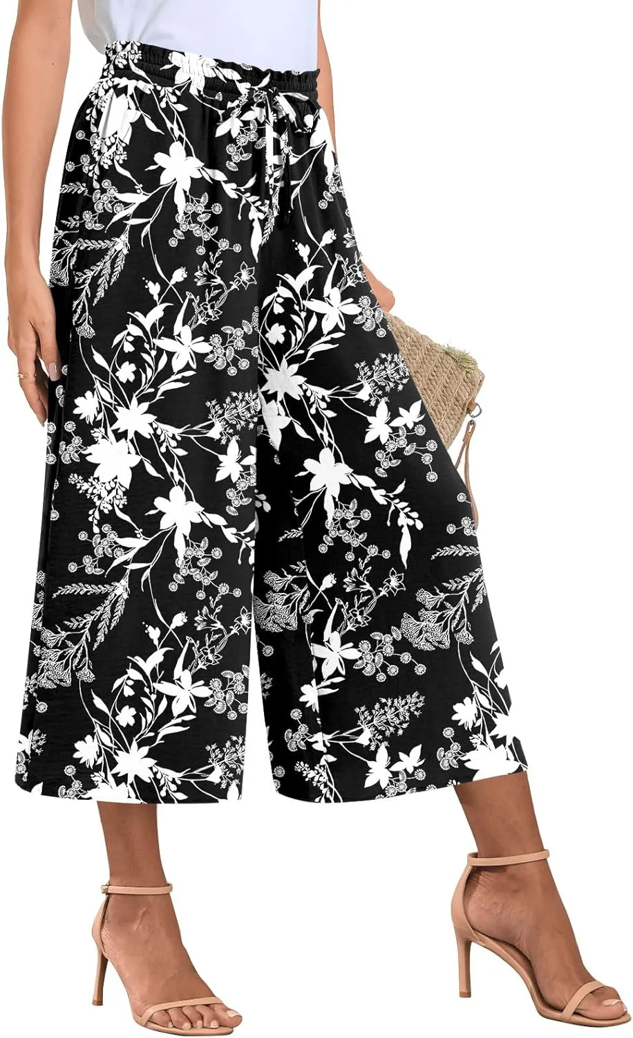 Bestbee Womens Capri Palazzo Pants Dressy Casual Wide Leg Pants Business Slacks with Pockets