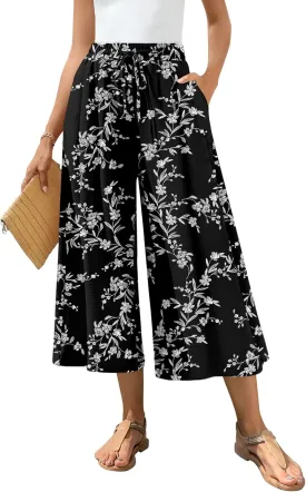 Bestbee Womens Capri Palazzo Pants Dressy Casual Wide Leg Pants Business Slacks with Pockets