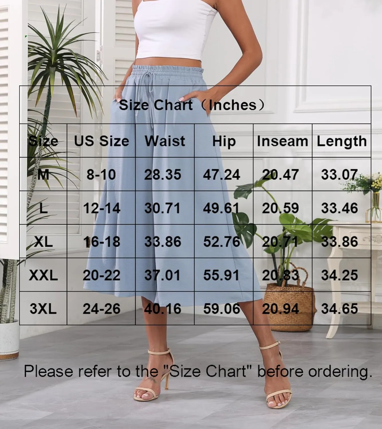 Bestbee Womens Capri Palazzo Pants Dressy Casual Wide Leg Pants Business Slacks with Pockets