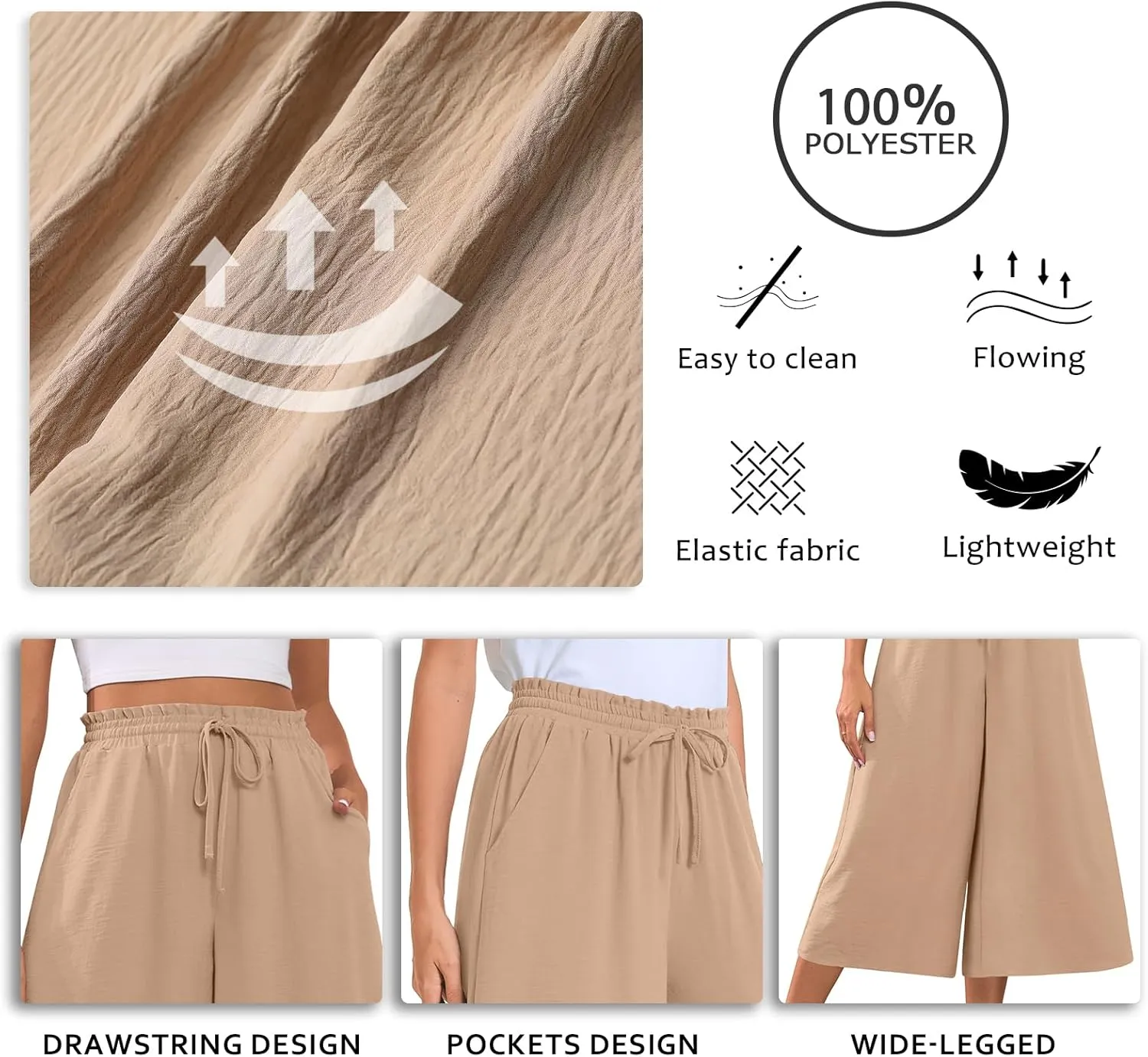 Bestbee Womens Capri Palazzo Pants Dressy Casual Wide Leg Pants Business Slacks with Pockets