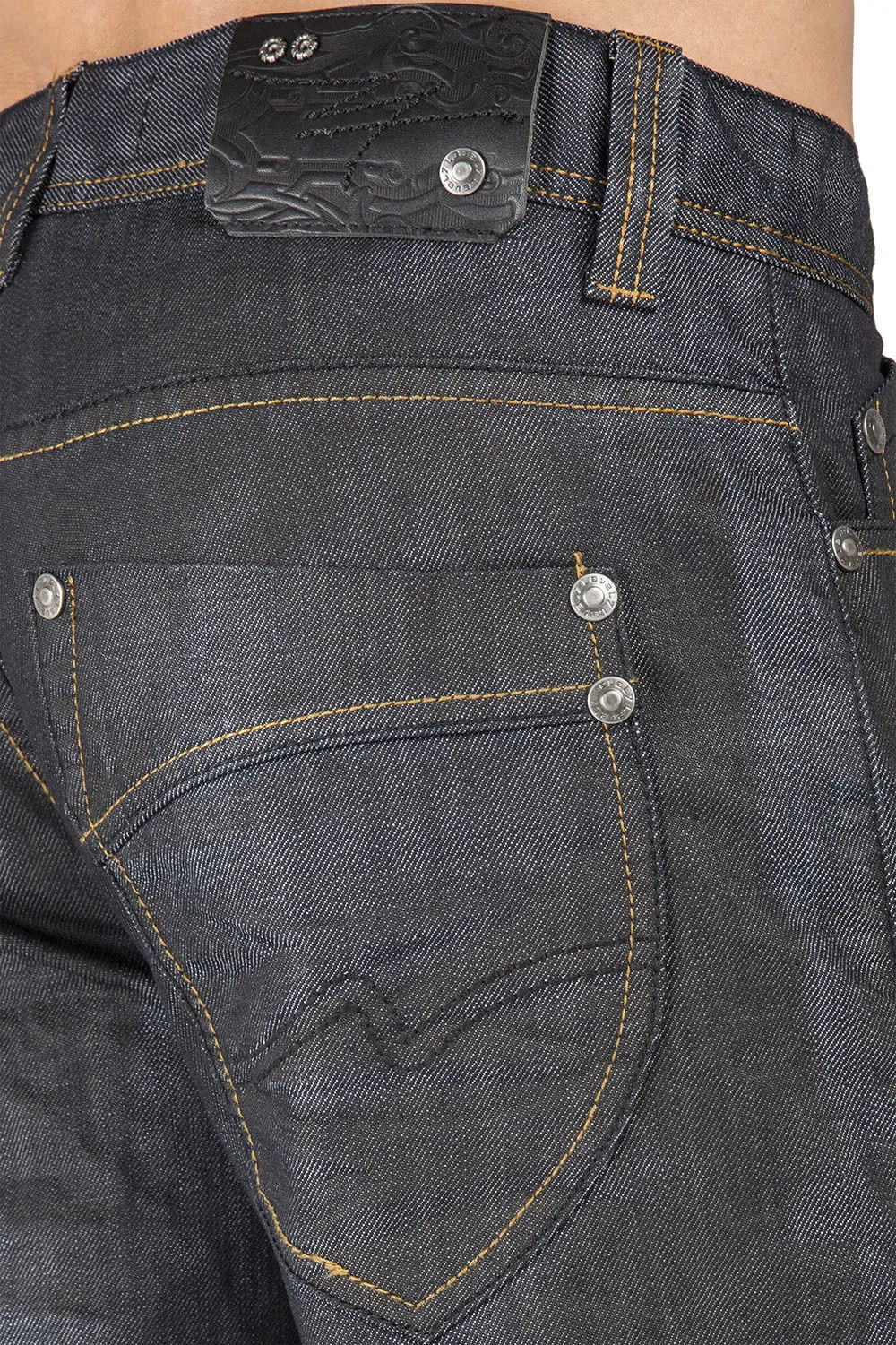 Black Coated Midrise Relaxed Bootcut Premium Denim 5 Pocket Jeans Overspray Wash