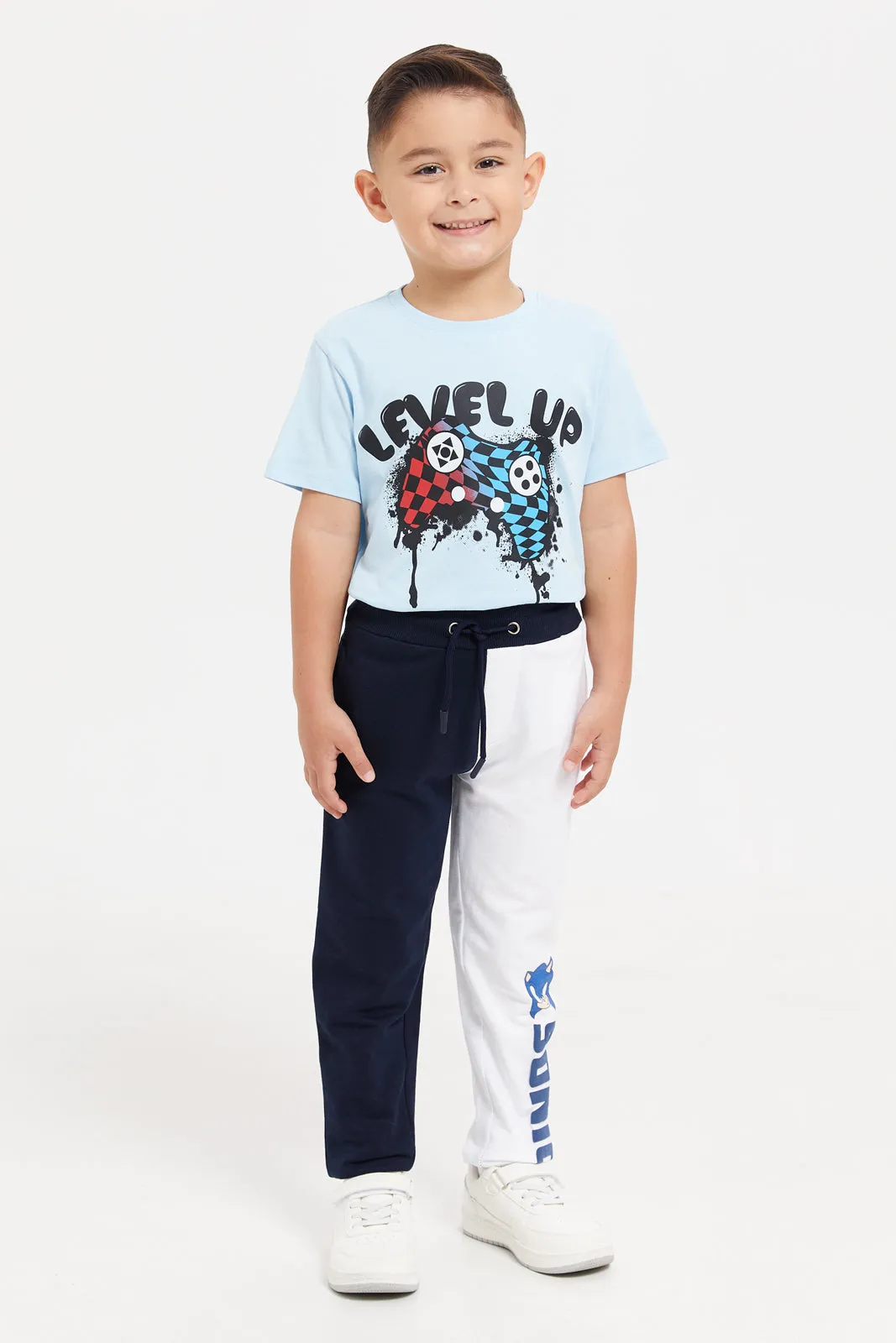 Boys Black And White Sonic Track Pants