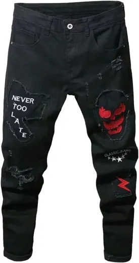 Boy's Skinny Fit Ripped Destroyed Distressed Stretch Slim Jeans Pants