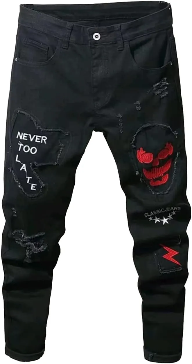 Boy's Skinny Fit Ripped Destroyed Distressed Stretch Slim Jeans Pants