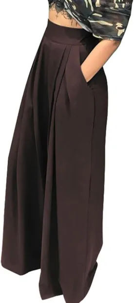 Chatinction Women's Casual Palazzo Pants High Waist Pleated Polka Dot Printed Wide Leg Pants with Pockets