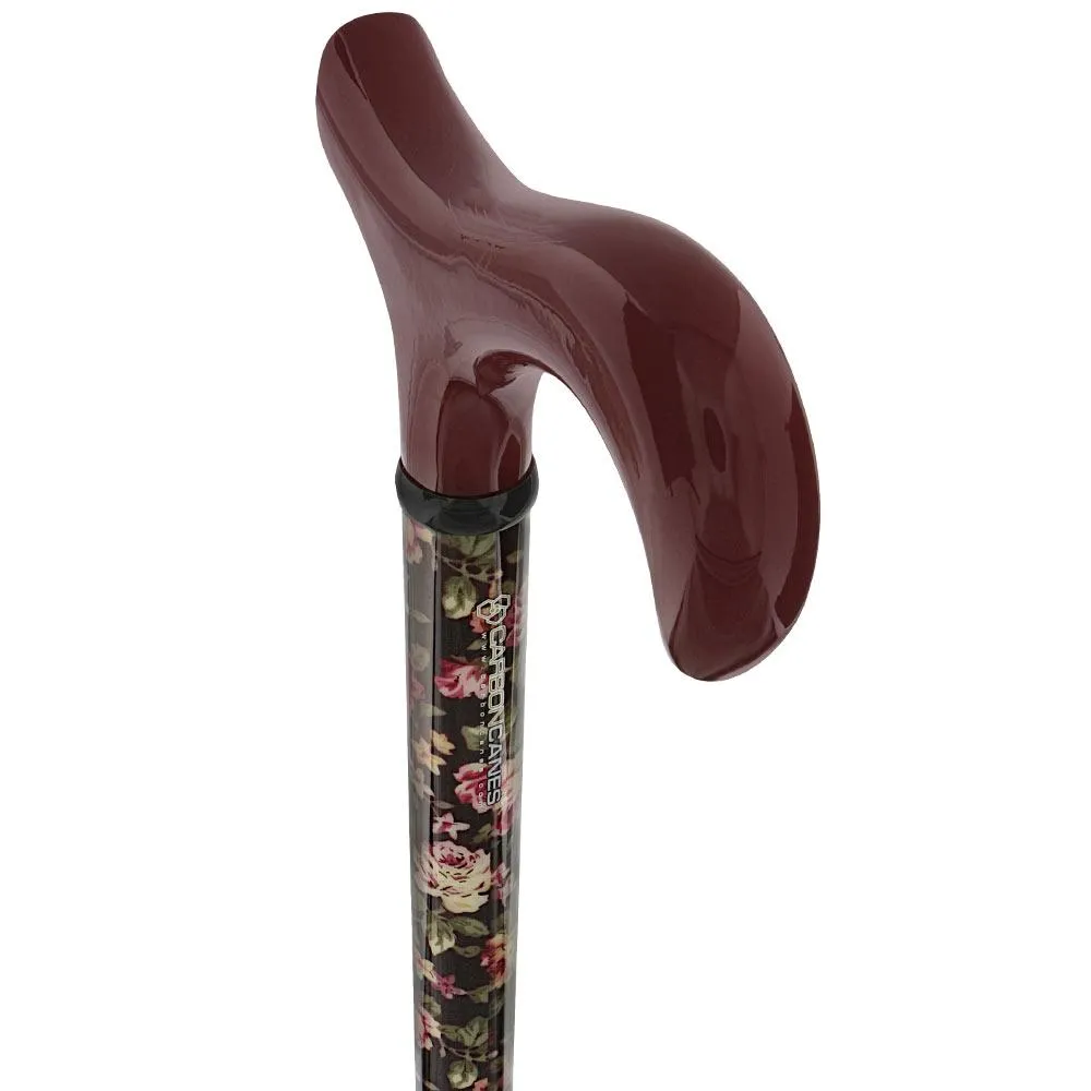 Dark Floral Derby Cane: Adjustable Carbon Fiber