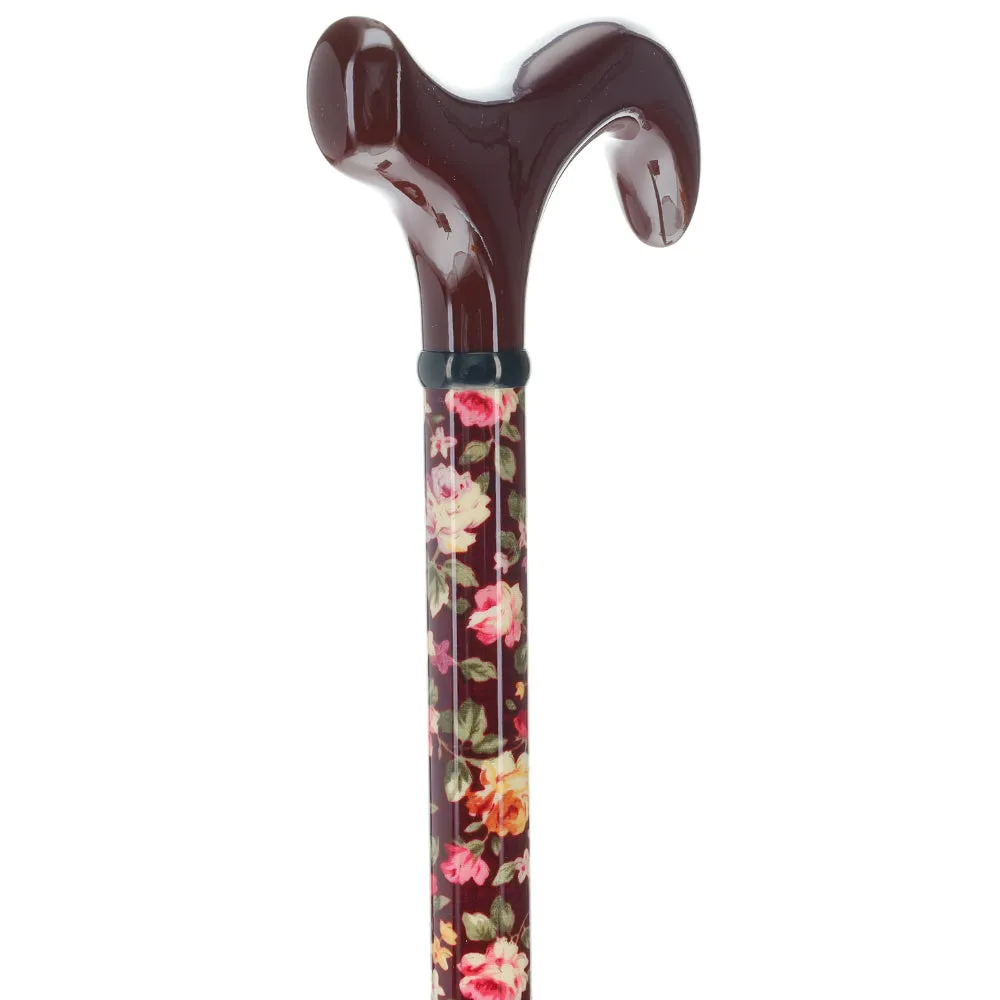 Dark Floral Derby Cane: Adjustable Carbon Fiber