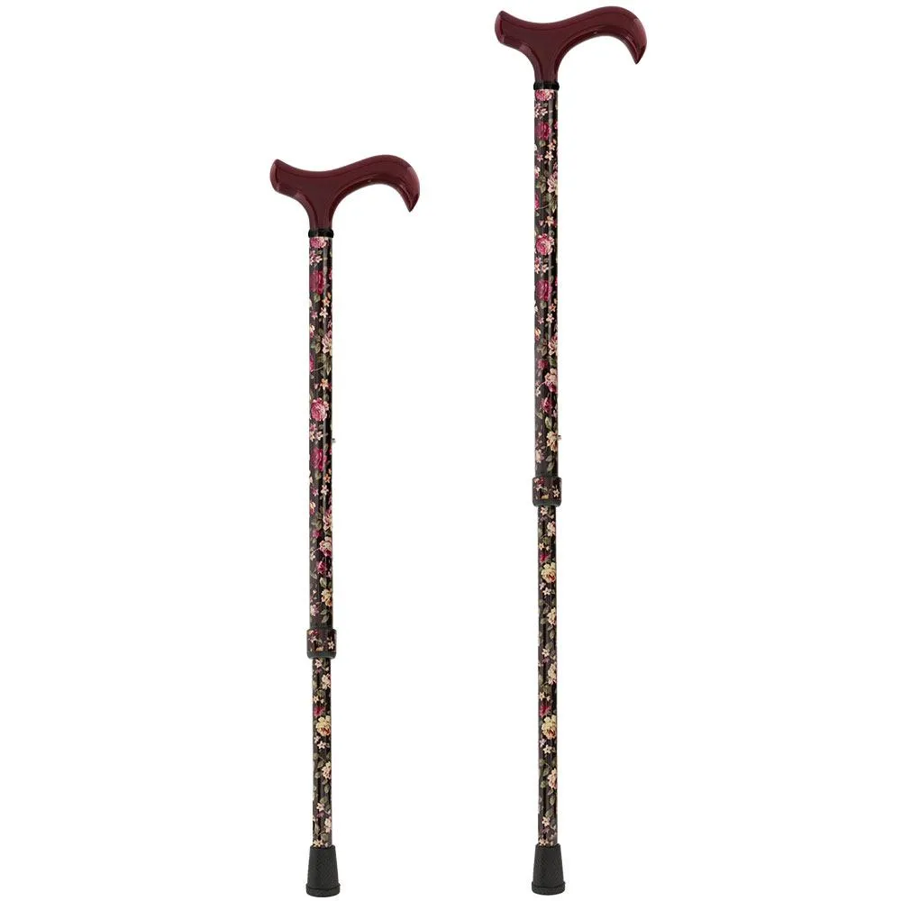 Dark Floral Derby Cane: Adjustable Carbon Fiber
