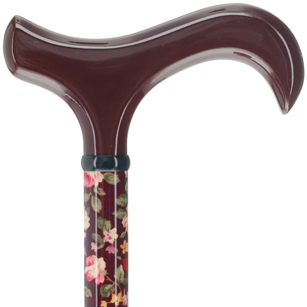 Dark Floral Derby Cane: Adjustable Carbon Fiber