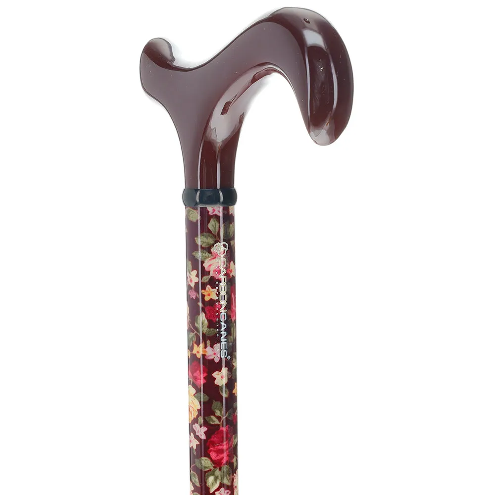 Dark Floral Derby Cane: Adjustable Carbon Fiber