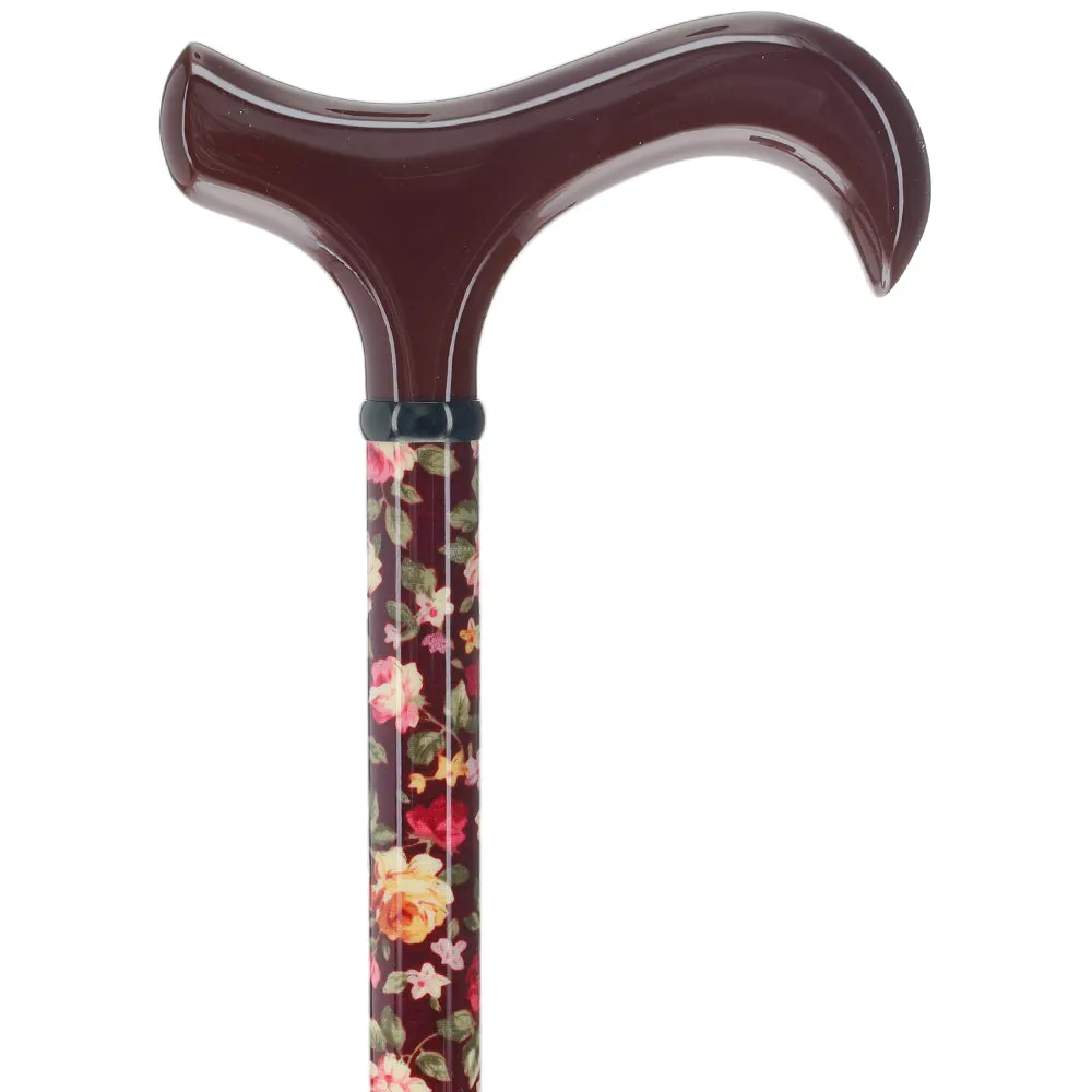 Dark Floral Derby Cane: Adjustable Carbon Fiber