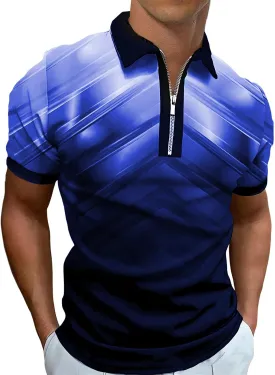 Ecosunny Men's Short Sleeve Polo Shirt 3D Printed Zipper Casual Slim Fit Golf Shirts