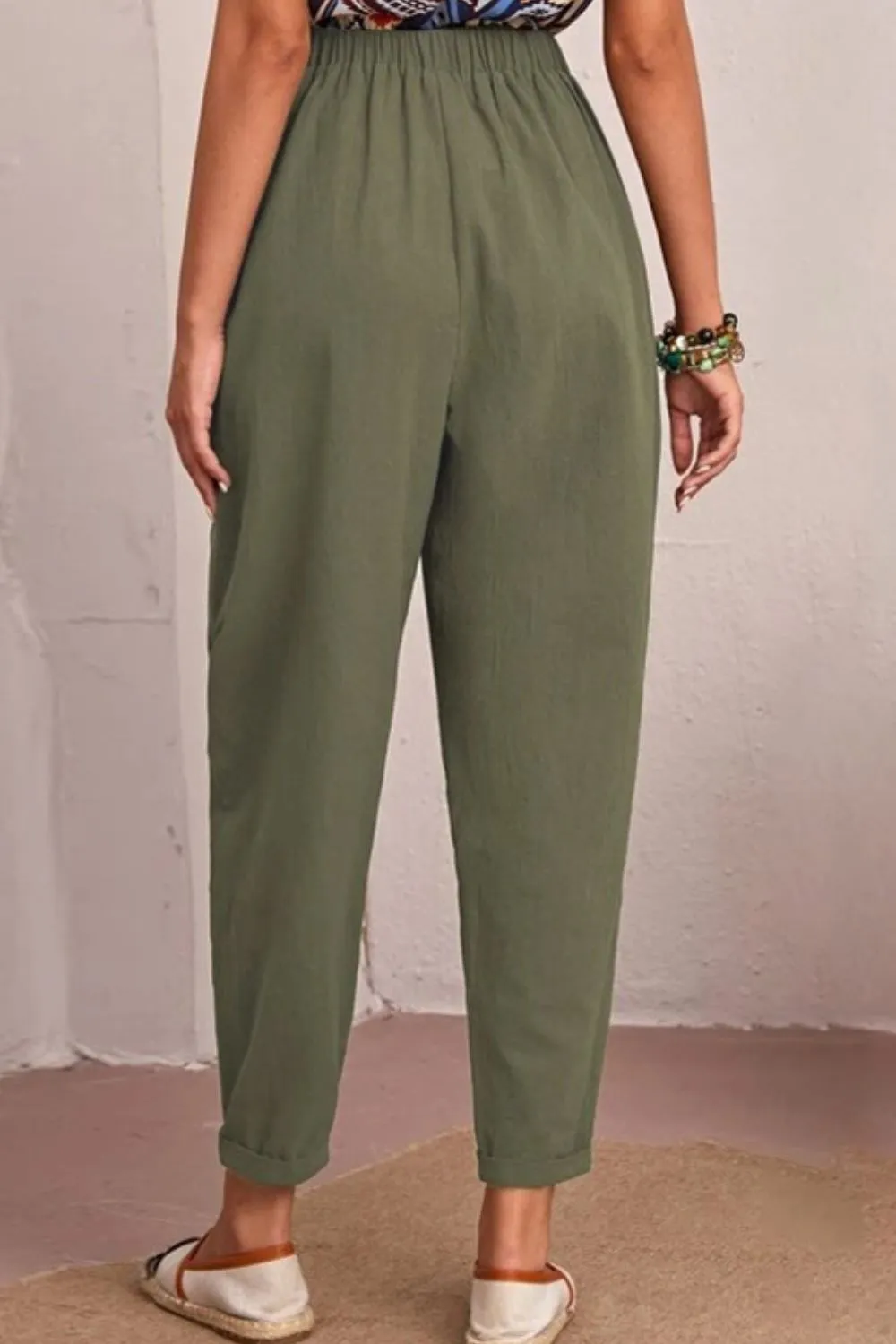 Elastic Waist Pocket Tapered Pants - 2 colors