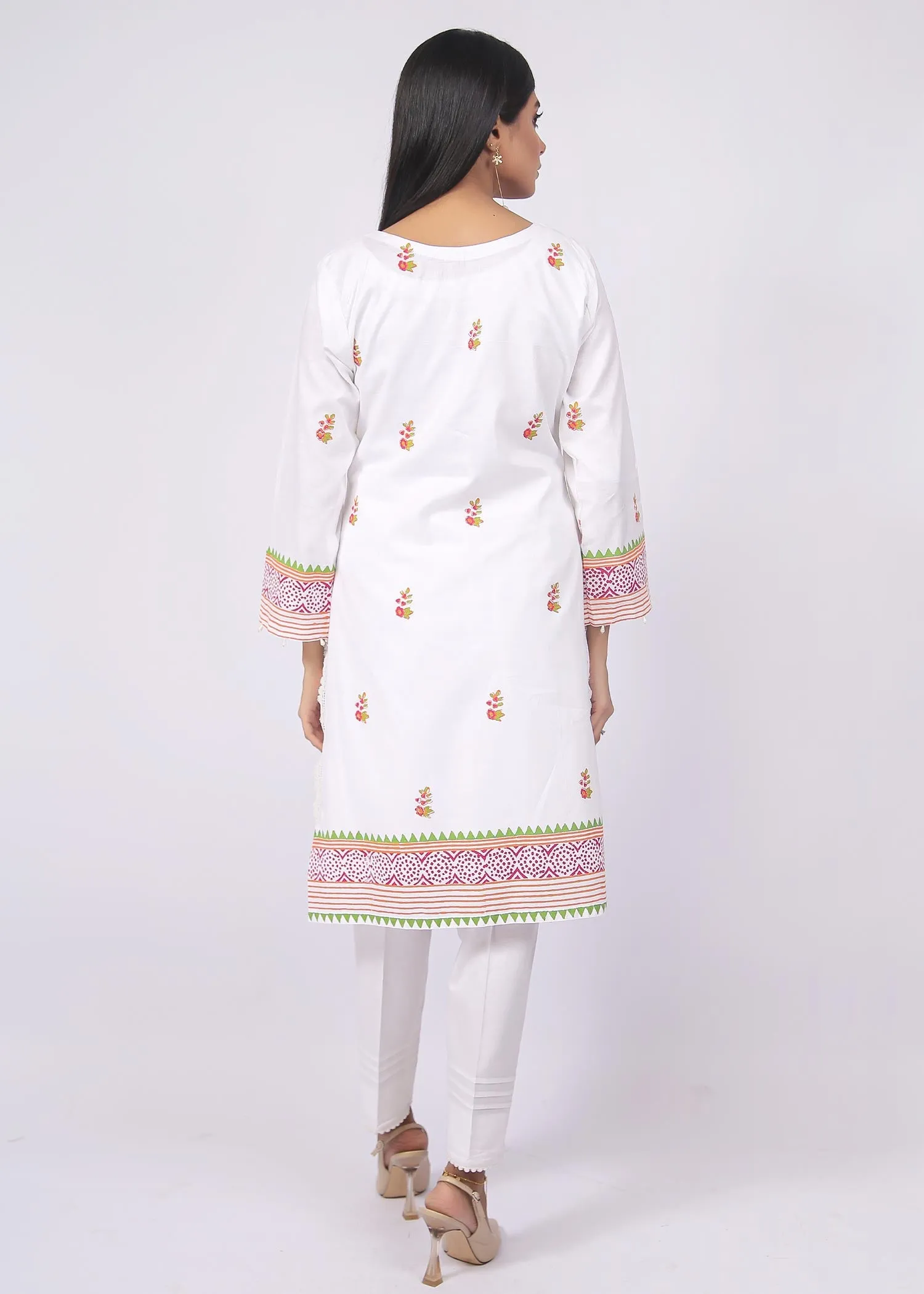 FashionPorters - Unstitched 3 Piece Block Printed Cotton Lawn Bright White Suit SUS22-RY22