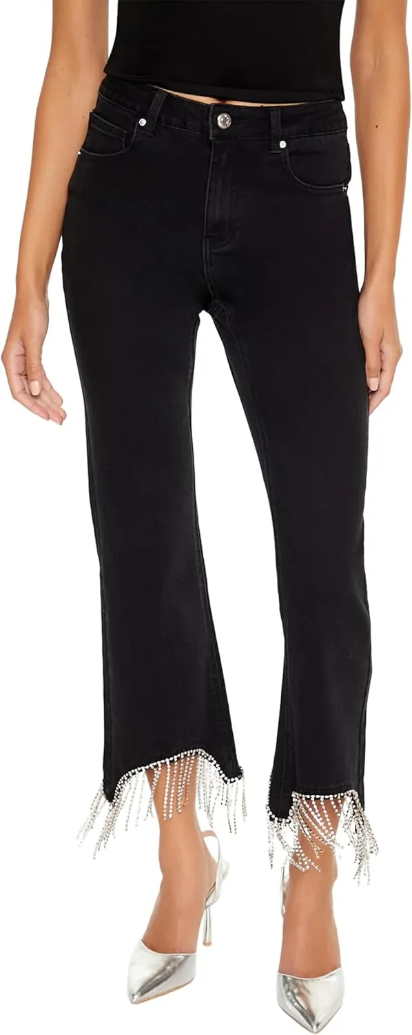 Forever 21 womens Rhinestone Fringe High-rise Jeans