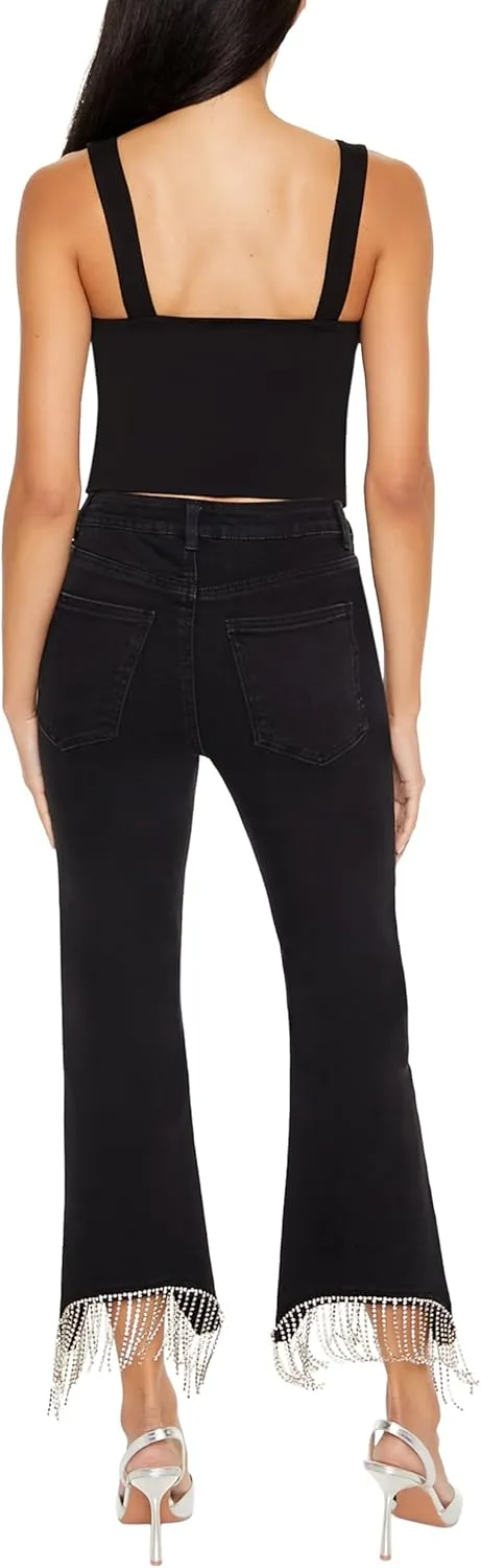 Forever 21 womens Rhinestone Fringe High-rise Jeans