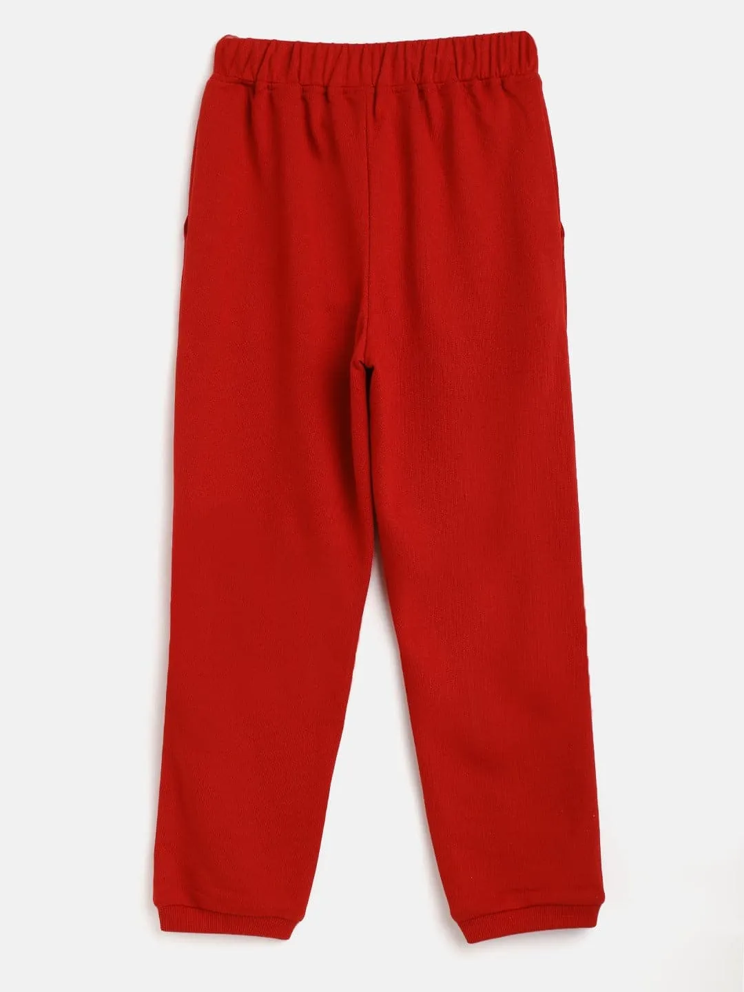 Girls Red Solid Basic Joggers - Lyush Kids