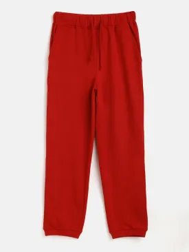 Girls Red Solid Basic Joggers - Lyush Kids
