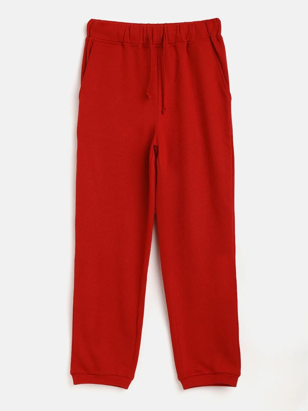 Girls Red Solid Basic Joggers - Lyush Kids