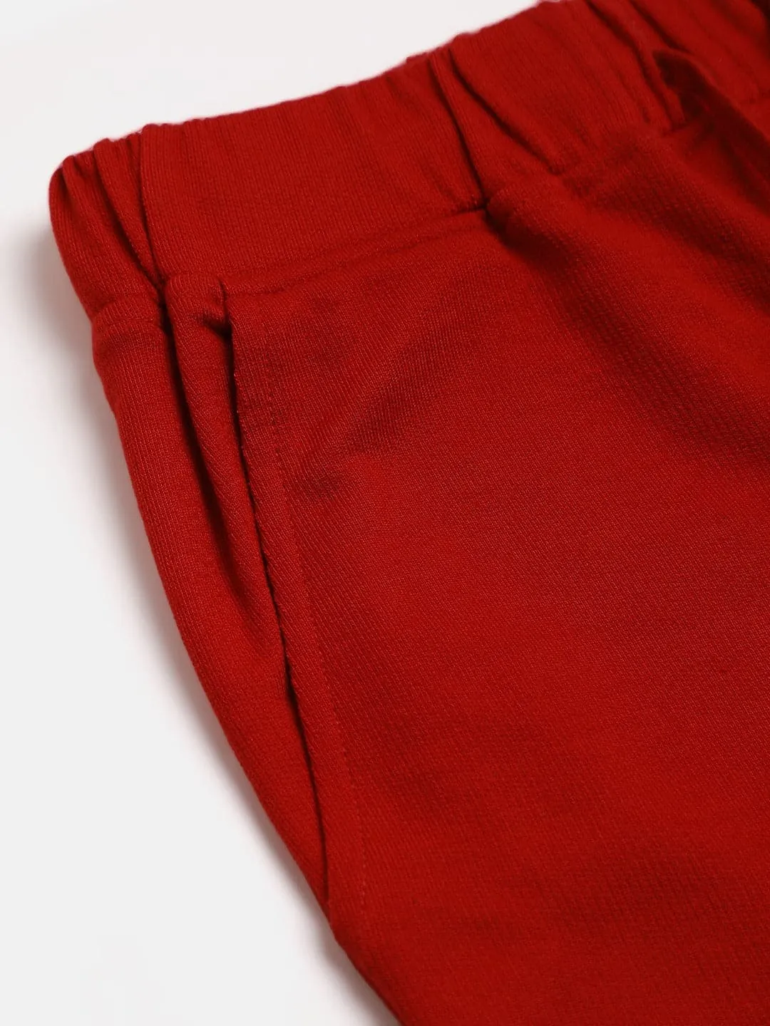 Girls Red Solid Basic Joggers - Lyush Kids
