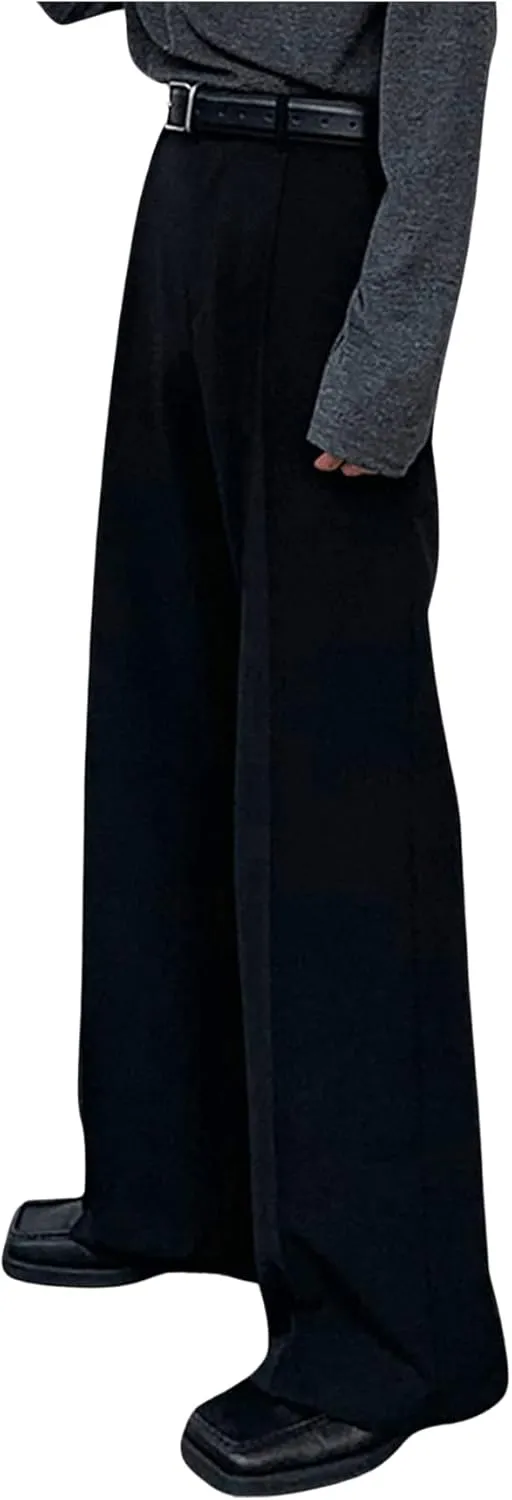 GORGLITTER Men's Wide Leg Flare Dress Pants Baggy Suit Trousers Office Business Causal Outfits with Pockets