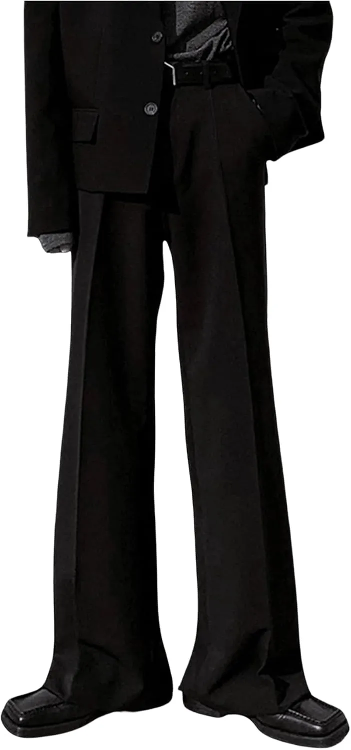 GORGLITTER Men's Wide Leg Flare Dress Pants Baggy Suit Trousers Office Business Causal Outfits with Pockets