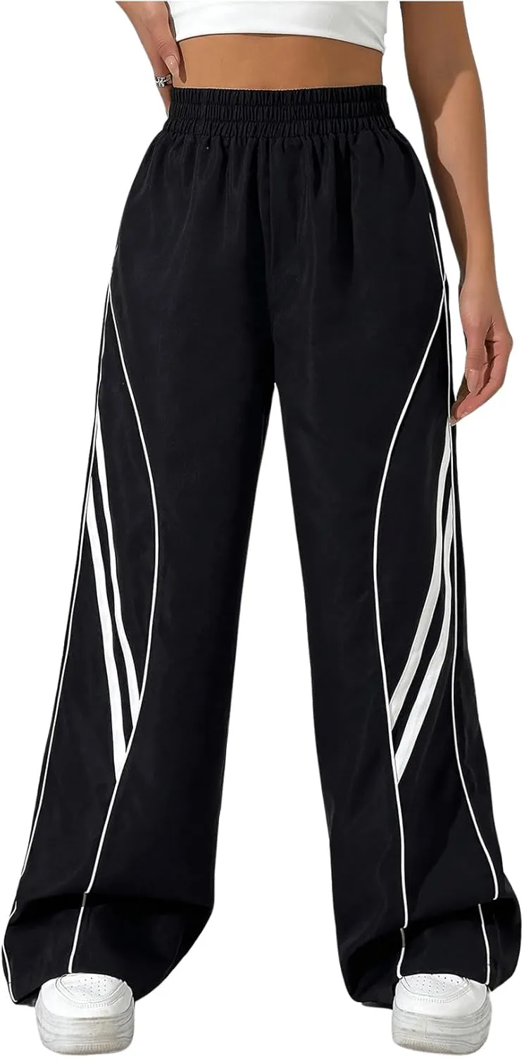 GORGLITTER Women's Wide Leg Track Pants Baggy Y2k High Waisted Dance Parachute Trousers Steertwear