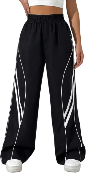 GORGLITTER Women's Wide Leg Track Pants Baggy Y2k High Waisted Dance Parachute Trousers Steertwear