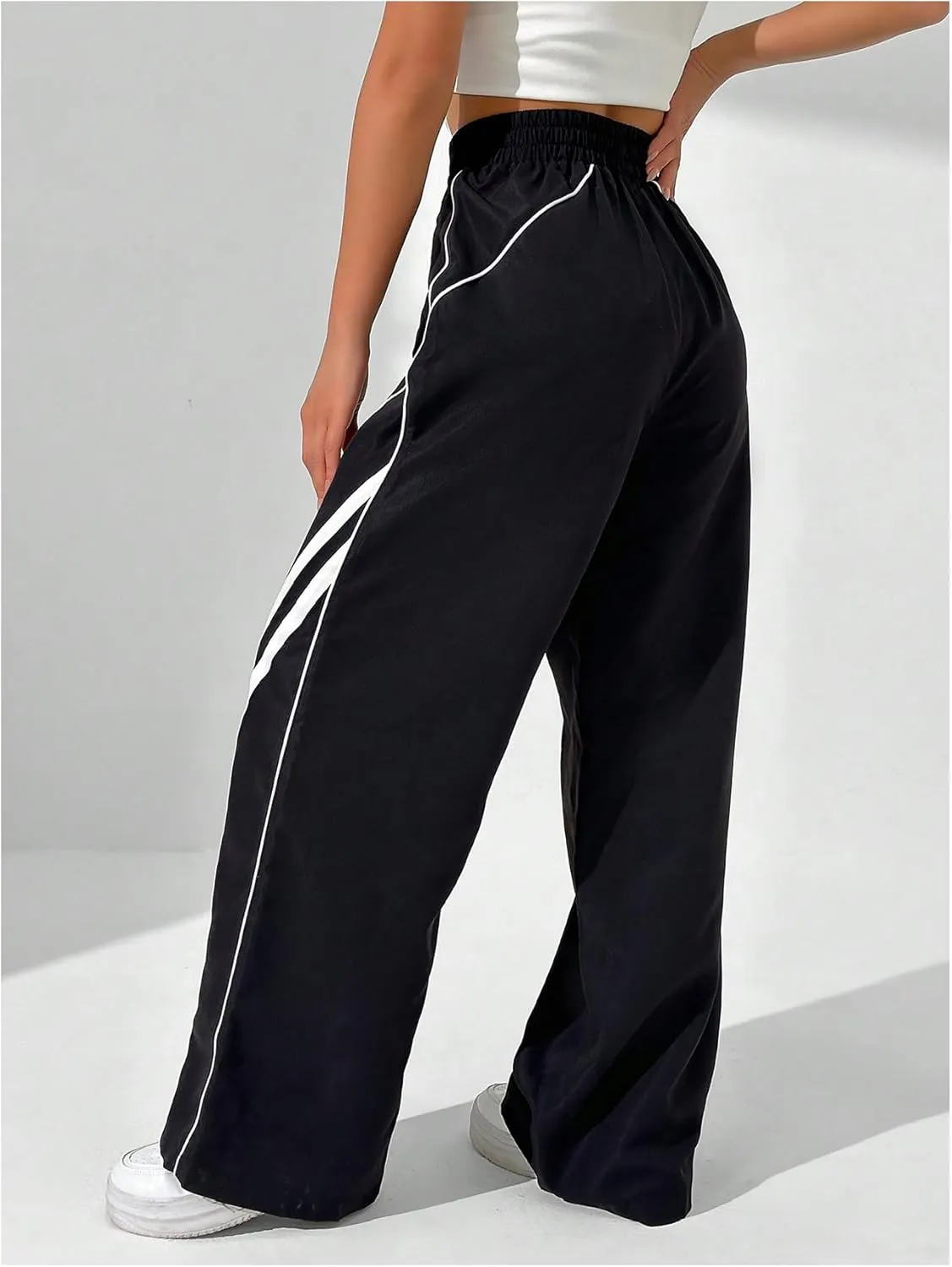GORGLITTER Women's Wide Leg Track Pants Baggy Y2k High Waisted Dance Parachute Trousers Steertwear