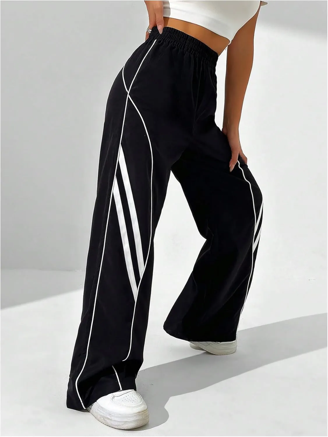 GORGLITTER Women's Wide Leg Track Pants Baggy Y2k High Waisted Dance Parachute Trousers Steertwear
