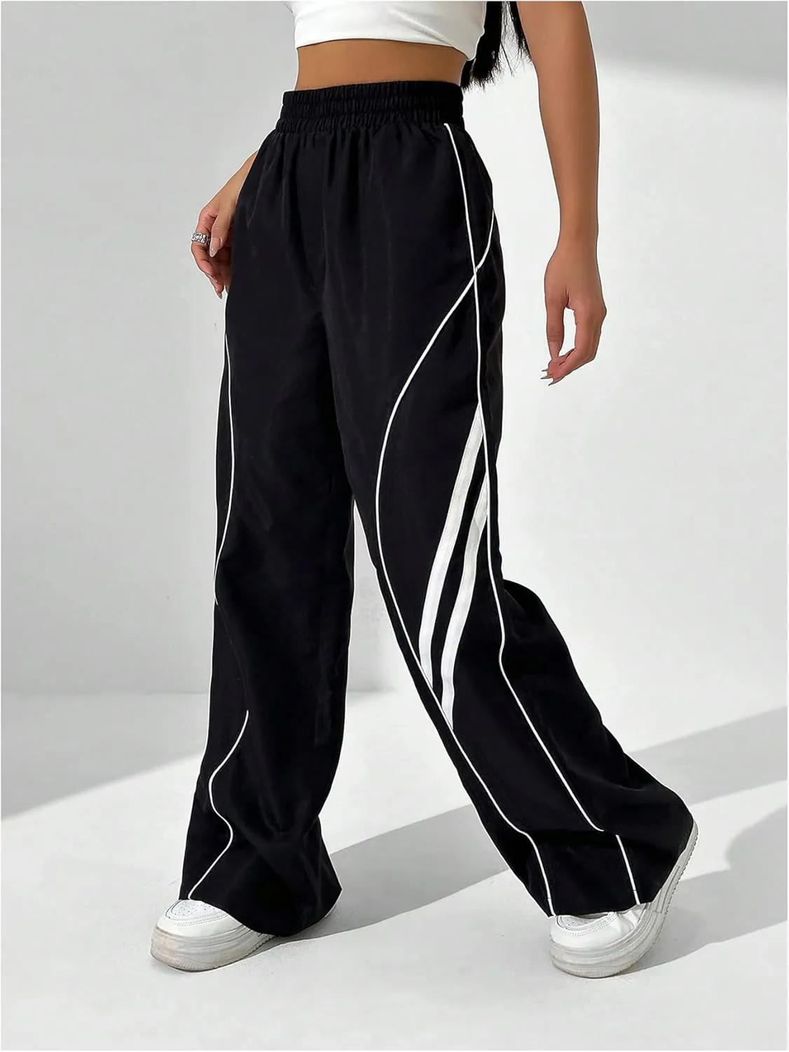 GORGLITTER Women's Wide Leg Track Pants Baggy Y2k High Waisted Dance Parachute Trousers Steertwear