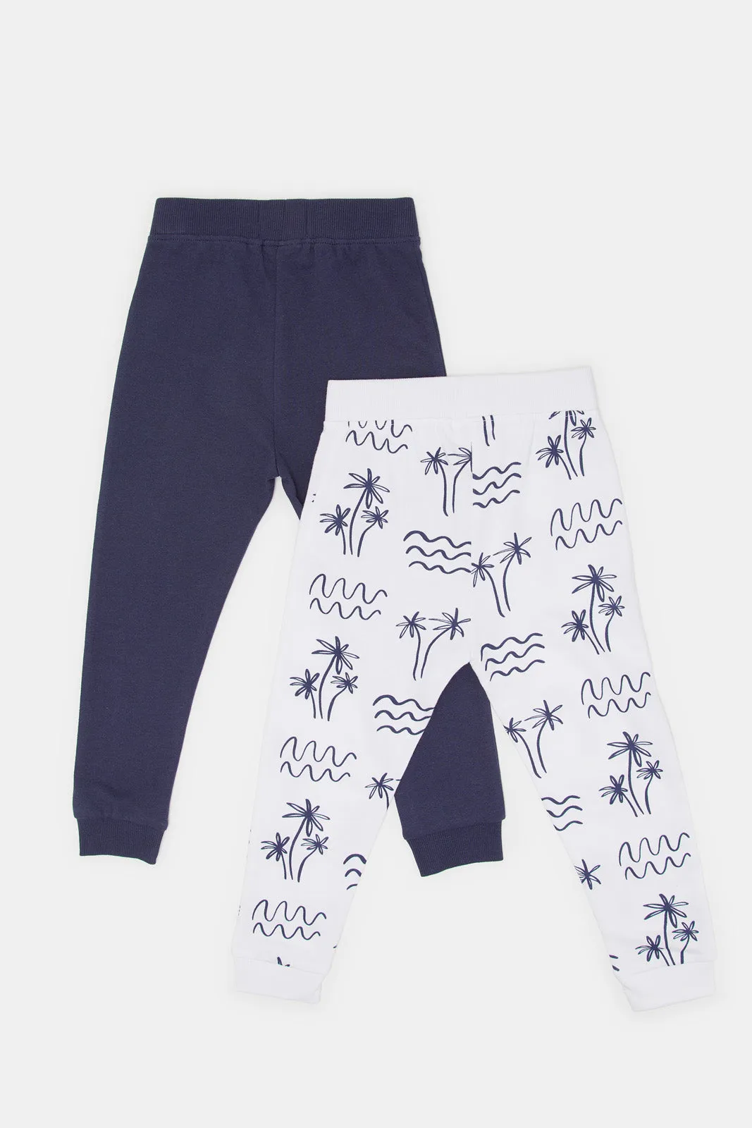 Infant Boys White And Navy Active Pants Set (2 Piece)