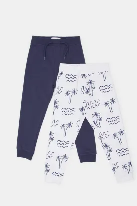 Infant Boys White And Navy Active Pants Set (2 Piece)