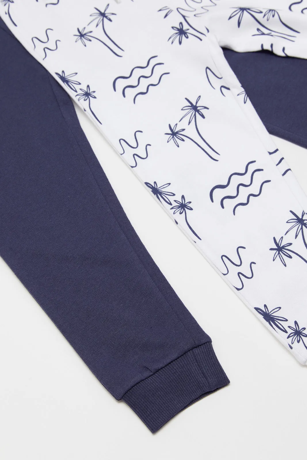 Infant Boys White And Navy Active Pants Set (2 Piece)