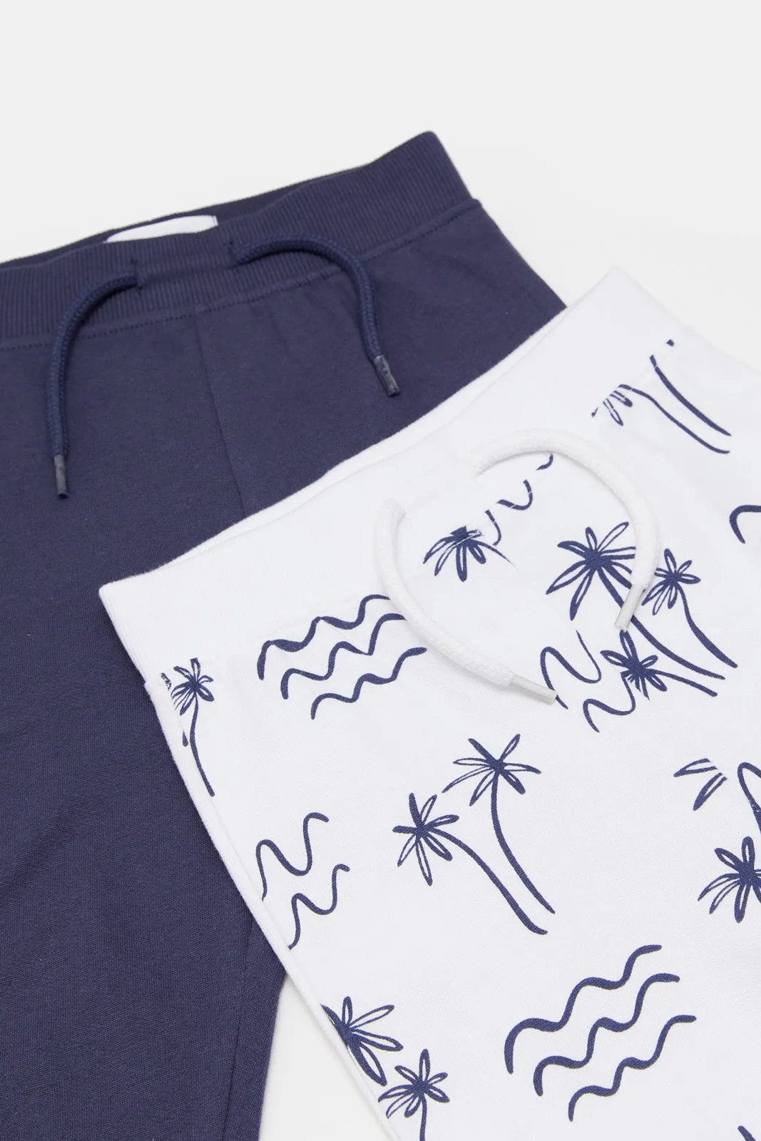 Infant Boys White And Navy Active Pants Set (2 Piece)