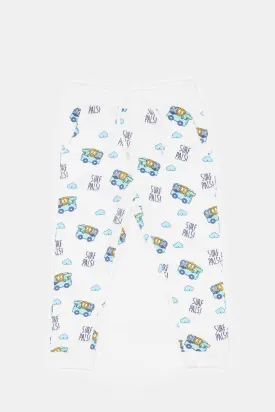 Infant Boys White Printed Joggers