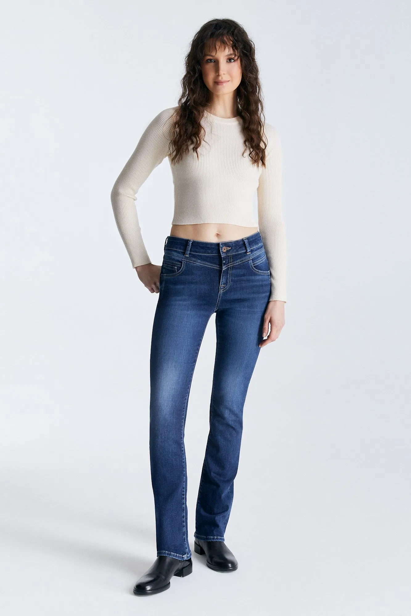 Judith Mid Waist 5 Pocket Jeans Dark Blue
