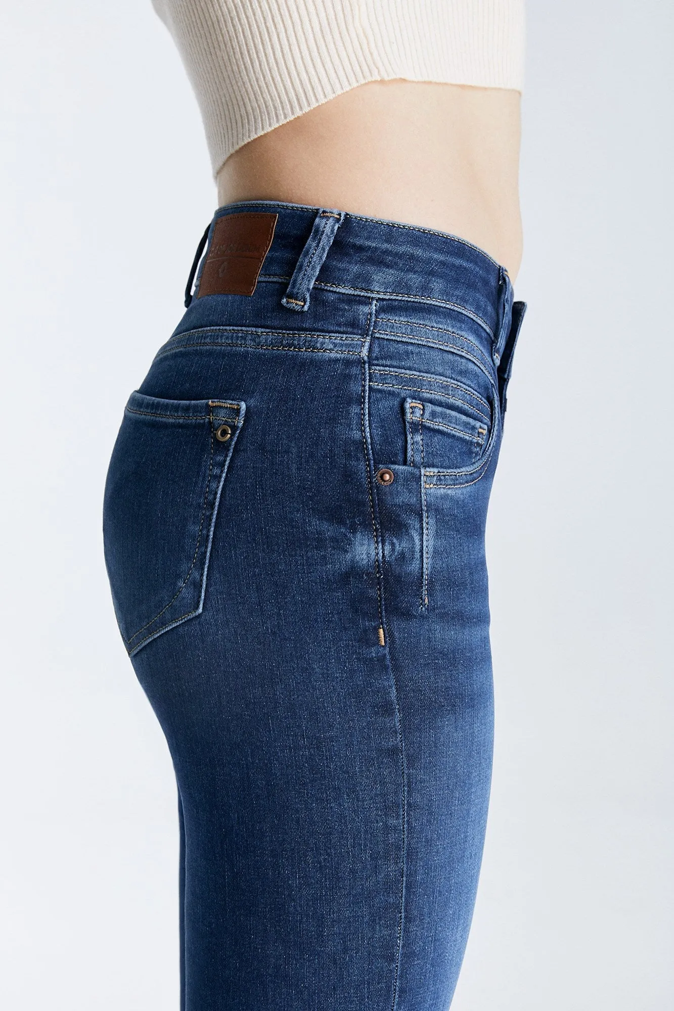 Judith Mid Waist 5 Pocket Jeans Dark Blue